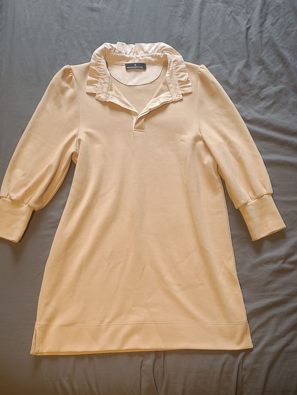 beige tailored long sleeve shift dress Pomander Place Cream Ruffle Collar Size:L (5-6Y)